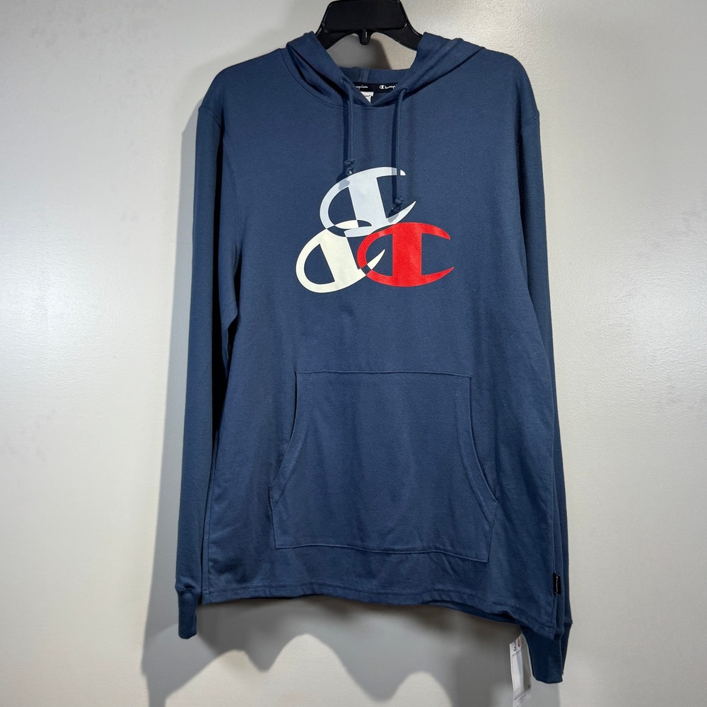 Champion Mens Navy Blue Lightweight Hoodie Long Sleeve Jersey Hooded Tee M
